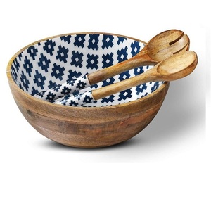 Bol en bois d'acacia au design de luxe tendance, style unique, pour salade ou fruits, avec cuillères - Product Image 1