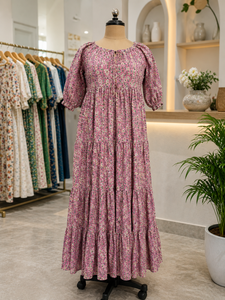 Vestido Maxi Plisado GODH FAB Gótico con Estampado Floral, Manga Abullonada, Corte Holgado, Estilo Bohemio Casual de Primavera para Mujer, en Chifón - Product Image 2