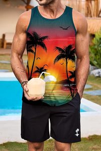 Conjunto de 2 Piezas de Camiseta sin Mangas y Pantalones Cortos con Estampado Gráfico para Hombre, Atuendo Informal de Playa para Verano - Product Image 2