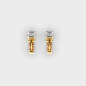 Luxury Yellow Gold Hoop Earrings With Baguette Cut Diamond Channel Setting Women's Everyday Wear Jewelry Earrings - Product Image 2