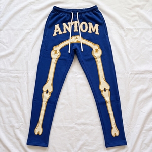 Pantalon de jogging homme noir coupe skinny style urbain 100% coton molleton anti-boulochage épais imprimé avec braguette zippée taille mi-haute - Product Image 3