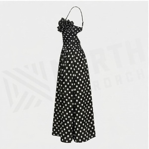 Vestido de gasa negro con lunares para mujer, con escote sin tirantes con volantes y falda de corte A - Product Image 3