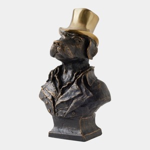 Buste de chien en bronze avec chapeau haut-de-forme, sculpture artisanale décorative de table au design traditionnel pour salon - Product Image 1