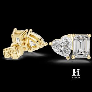 Luxury Mixed-Shape <b>Stud</b> Earrings, Heart and <b>Emerald</b> Cut Diamond Cluster Earrings, 14K Gold Minimalist Fine Jewelry for Women - Product Image 6
