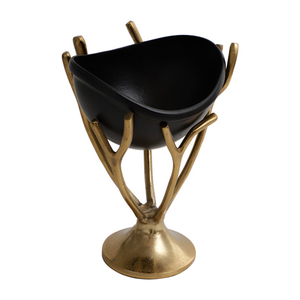Cuenco metálico negro mate con base de pedestal dorada estilo rama orgánica, un sofisticado elemento decorativo de lujo para cualquier hogar. - Product Image 6