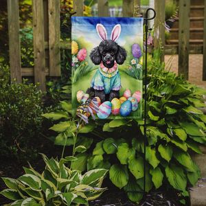 Bandera de jardín de caza de huevo de Pascua Multicolor, pancarta decorativa de caniche negro para patio, ilustraciones para camas de flores y decoración de buzón - Product Image 2
