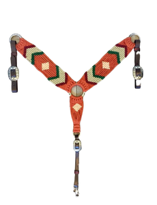 EQUIPO: Collar de Pecho para Caballo Estilo Western con Cuentas, Patrón Navajo, Lana y Cuero, Modelo Personalizable - Para Ponis, Caballos Completos y Cob (Uttar) - Product Image 1