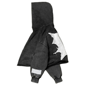 Haute qualité nouvelle mode Vintage haut court en détresse Patch personnalisé broderie lavé à l'acide français éponge sweats à capuche - Product Image 6