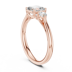 Anillo de Compromiso con Diamante Moissanite Corte Asscher Color D, Acabado en Oro Rosa, Plata de Ley con Piedras Laterales Redondas, Anillo de Boda - Product Image 3