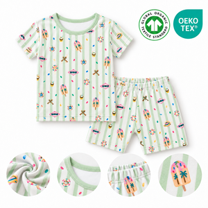 Sufficient Stock Baby Bamboo <b>PJS</b> Short Sleeve <b>Kids</b> Pajamas Cartoon Print Children Sleepwear Two Piece Custom Logo - Product Image 2
