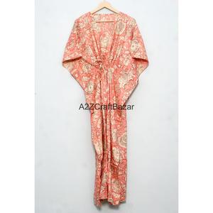 Caftán 100% Hecho a Mano en Algodón para Mujer, Estampado Indio, Estilo Dulce, Cintura Natural, Corte Holgado, Ropa Casual de Verano, para Descansar en Primavera - Product Image 6