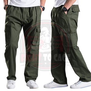 Pantalon cargo décontracté vert en toile respirante, durable, léger, avec taille élastique et plusieurs poches de rangement - Product Image 6