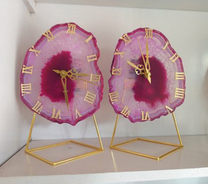 Natural Agate PINK Color Gemstone Coaster <b>Clock</b> Crystal Slice Golden Border Plated Polished Waterproof Mascot Home Decor Gujarat - Product Image 1