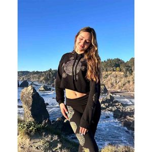 Sudadera con Capucha Corta de Geometría Sagrada - Sudadera de Invierno para Mujer, 100% Algodón, Felpa Ecológica, Suministro ODM, Personalizable por Delante - Product Image 1