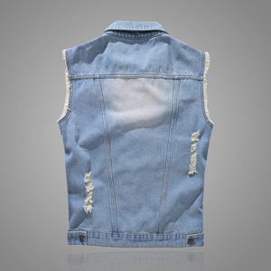 Wholesale Sleeveless <b>Jacket</b> Men Fashion Ripped Cotton Jean <b>Jacket</b> Plus Size Casual Jeans <b>Jacket</b> - Product Image 4