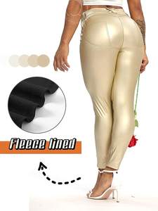 High Waist Satin Sport Eco-Friendly Compression <b>Thin</b> Leggings Ankle-Length Solid Gold Stretch <b>Tight</b> Fit Women's Pants Pockets - Product Image 5