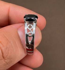 Rhaya Jewels Vintage Elegant Engagement Rhodium Plated 925 Sterling Silver Oval Cut Black Onyx Prong Setting Dainty Band <b>Ring</b> - Product Image 2