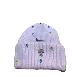 Distressed Knit <b>Winter</b> Earflap Hat with 3D Embroidery Rhinestone Beaded Rabbit Hair Blended Beanie for Women Travel - Product Image 1