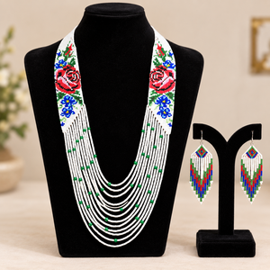 Conjunto de Collar y Pendientes de Cuentas de Vidrio Étnicas para Mujer, Joyería Hecha a Mano de Varias Capas con Cadena de Eslabones para Fiestas - Product Image 2