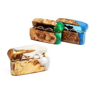 HANDMADE Wholesale Engagement <b>Proposal</b> Wedding Unique Double Slot Wooden and Resin Jewelry <b>Ring</b> <b>Box</b> - Product Image 6