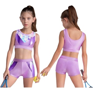 Conjuntos Deportivos para Niñas de 6 a 16 Años, Top Corto Metálico con Pantalones Cortos para Yoga, Gimnasia, Baile Latino, Trajes de Baile de Salón - Product Image 2