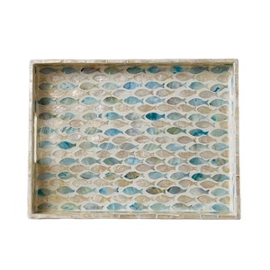 PERFECT ENTERPRISES Rectangular Wooden Serving Tray Inlay Nacre Ottoman Tray with <b>Handles</b>, Tea tray, Cocktail Tray - Product Image 1