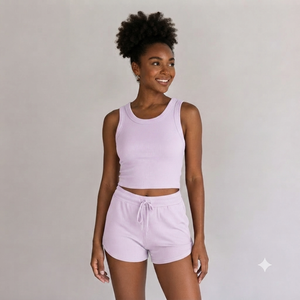 Women's Two Piece Ribbed Tank Top Shorts <b>Set</b> Sleeveless O-Neck Solid Color Casual Summer Outfit Regular Fit Knee Length - Product Image 1