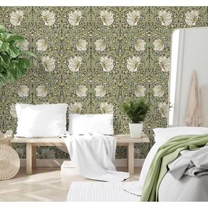 Papier peint floral vintage à coller et à décoller, motif botanique vert sauge/jaune William Morris, 17 motifs muraux pour la décoration de la maison, de la cuisine et de la chambre - Product Image 4