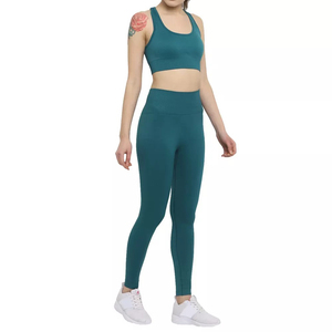 Hot Sale Custom Solid Anti-Bacterial High Waist Plus Size Yoga <b>Leggings</b> Sets <b>with</b> <b>Pocket</b> 2pcs Workout Wear for Women - Product Image 1