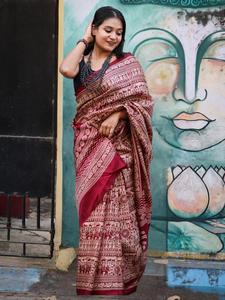 Sari traditionnel en soie artistique marron et crème à double bordure pour femme, longueur ras du sol, tenue de mariage, sari ethnique indien, séchage rapide - Product Image 4