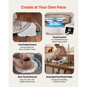 Tornio per Ceramica Elettrico da Tavolo 450W, 14''/11'', per Adulti, Velocità Regolabile 30-300 RPM, Piattaforma Girevole 11'', Pedale a Piede - Product Image 5