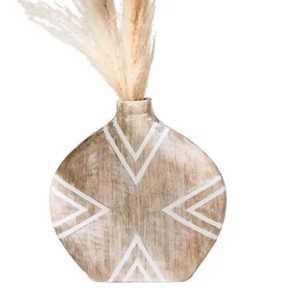 Vase en bois rayé minimaliste, fait main, en bois massif, pour fleurs, centre de table moderne, accent de salon - Product Image 1