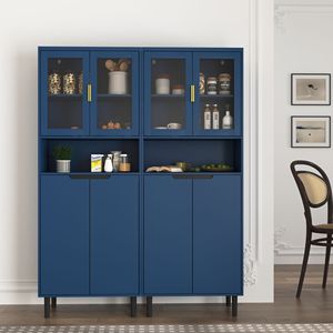 Libreria Alta Moderna con 2 Ante in Vetro, Mobile Dispensa da Cucina con Maniglie Dorate, Armadietti Gratuiti per Soggiorno - Product Image 4