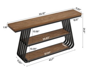Table console en bois moderne avec structure en métal, design industriel, rangement, meubles de salon - Product Image 6