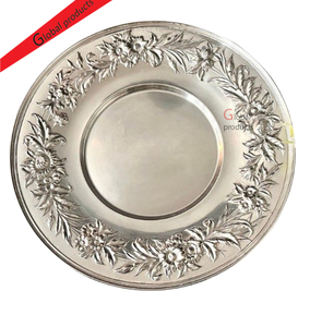Plato de Servicio Redondo Plateado para Alimentos, Calidad Estándar, Vajilla para Bodas, Restaurantes y Eventos, Borde de Diseño Artesanal - Product Image 1