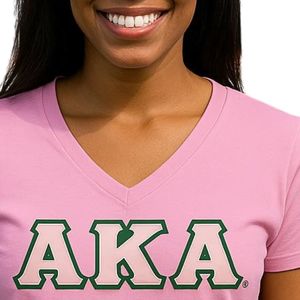 Camiseta AKA con cuello en V para mujer, camiseta de algodón con letras verdes y rosas, ropa griega informal de manga corta, Top cómodo de verano - Product Image 2