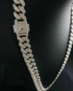 Bracelet Tennis en Argent Sterling 925 Plaqué Or Blanc, Chaîne Maille Cubaine Miami 18mm, Sertie de Diamants Moissanite VVS, pour Soirée, 18"-24" - Product Image 3