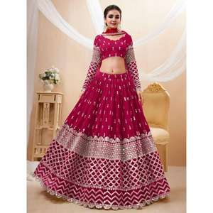 Fantastic Hot Pink Lentejuelas Georgette Wedding Wear Lehenga Choli Elegantes vestidos de noche - Product Image 6