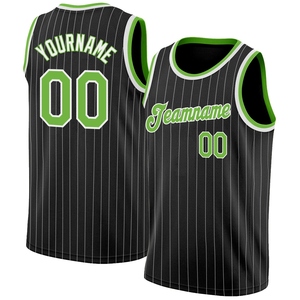 Venta al por Mayor Directa de la INDUSTRÍA OMMIZ, Jersey de Baloncesto Auténtico Personalizado de Primera Calidad en Blanco y Negro con Rayas Verdes Neón - Product Image 1