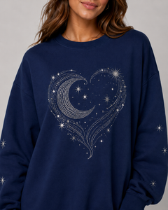 เสื้อสเวตเชิ้ตคอกลมสำหรับผู้หญิงแบบกำหนดเองได้ ระบายอากาศ แห้งเร็ว ประดับด้วยคริสตัลสีน้ำเงินล้วน - Product Image 6