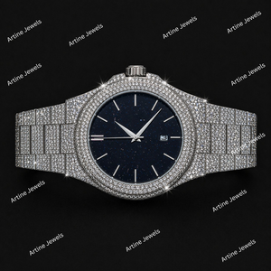 Reloj de Diamantes con Esfera Azul, Brazalete de Lujo con Incrustaciones de Diamantes, Visualización de Fecha, Reloj de Pulsera Premium para Hombre - Product Image 3