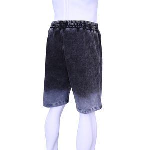 Shorts décontractés pour hommes, taille haute, cordon de serrage, en molleton de polyester et coton 280 GSM, poche zippée, effet vintage délavé - Product Image 5