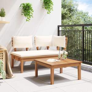 2 bancs de jardin en teck massif, couleur crème et marron, ensembles de jardin haut de gamme - Product Image 4
