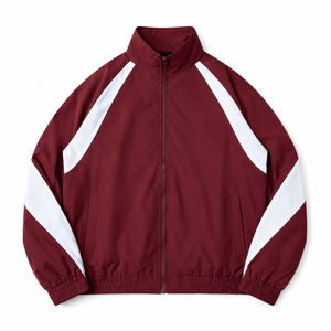 Blouson de sport marron pour homme, col montant, fermeture éclair, style sportif, en polyester, avec blocs de couleur et poches, idéal pour le printemps - Product Image 1