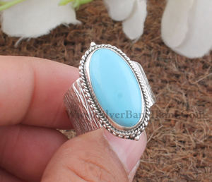 แหวนเงินแท้ 925 ประดับเทอร์ควอยซ์ธรรมชาติทรงวงแหวน ฝังหินสีน้ำเงิน งานแฮนด์เมด สไตล์ตะวันตก สำหรับทั้งชายและหญิง - Product Image 6