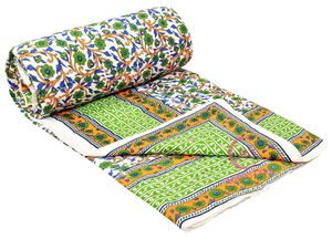 KHATI HOUSE 400 TC Pure Cotton Floral Printed Bohemian Lightweight Handmade Jaipuri <b>Quilt</b> <b>Single</b> Bed Razai 85x55 Inches - Product Image 5