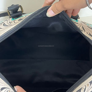 Handmade Tooled Genuine Leather Poker Ace Speedy <b>Bag</b> Western Floral Engraved Cowhide Duffel <b>Bag</b> Vintage Turquoise Shoulder <b>Bag</b> - Product Image 6