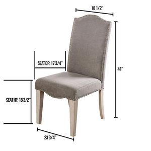 Set di 2 Sedie da Pranzo in Stile Transizionale Bianco Antico con Design a Schienale a Cammello e Struttura in Tessuto Grigio - Product Image 4