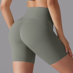Shorts de Yoga Sencillos de Cintura Media para Mujer, Color Sólido, Sin Costuras, Spandex, Poliéster, Elásticos en Cuatro Direcciones, para Entrenamiento, Gimnasio, Fitness, Running, Ciclismo - Product Image 5