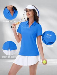 เสื้อกอล์ฟผู้หญิง เสื้อโปโลแขนสั้น คอวี แห้งเร็ว ป้องกันแสงแดด UPF 50+ เสื้อเทนนิส - Product Image 4